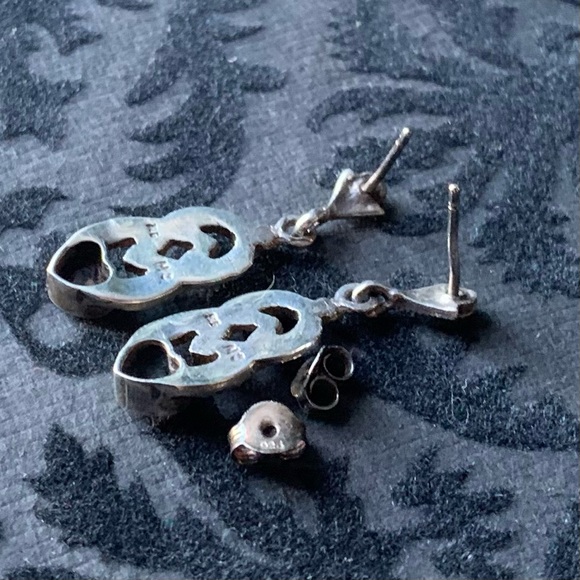 Vintage Art Deco Onyx Heart Marcasite Sterling earrings - Picture 10 of 11